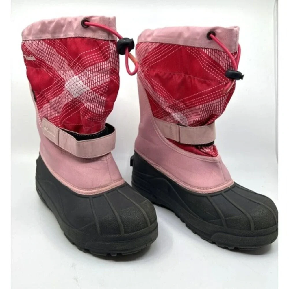 Columbia Snow Boots Kids Size 5 Pink Red Plaid Waterproof‎ BY1298-952 Good